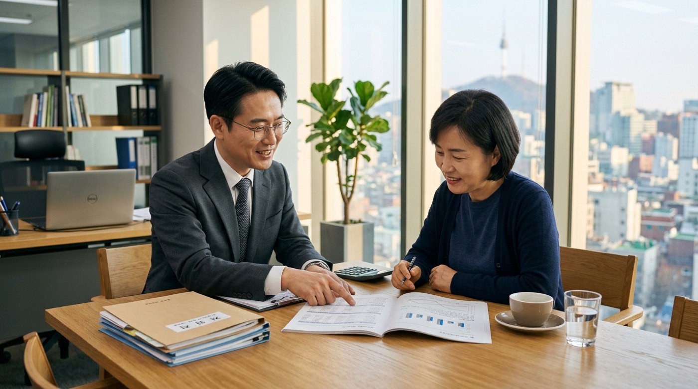 세무사와 견적을 비교하며 상담하는 사장님