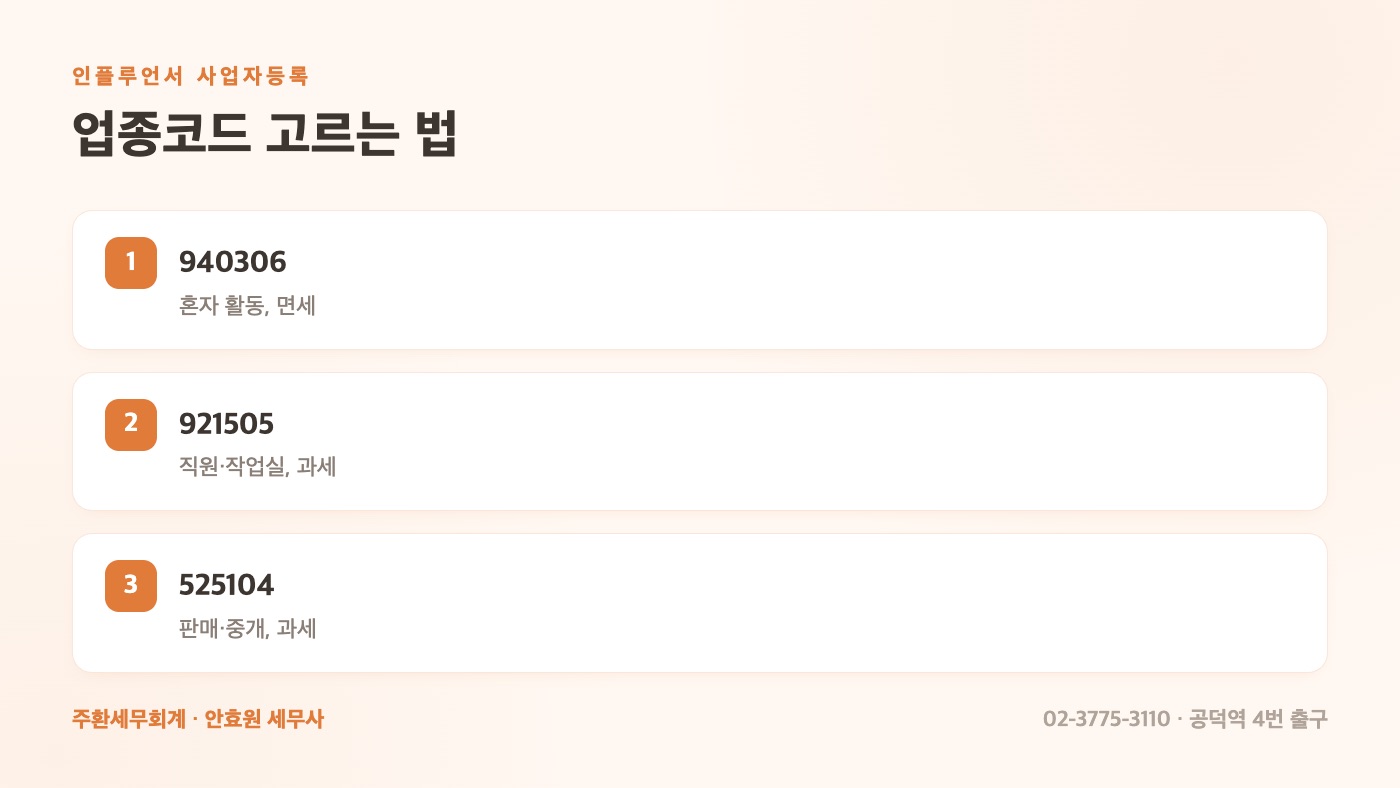 인플루언서 업종코드 고르는 법