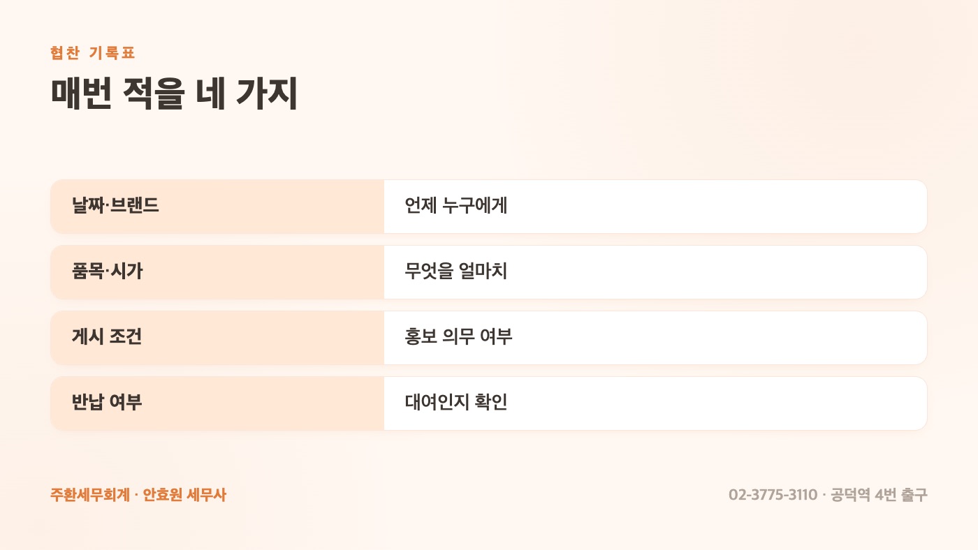협찬 기록표에 적을 네 가지
