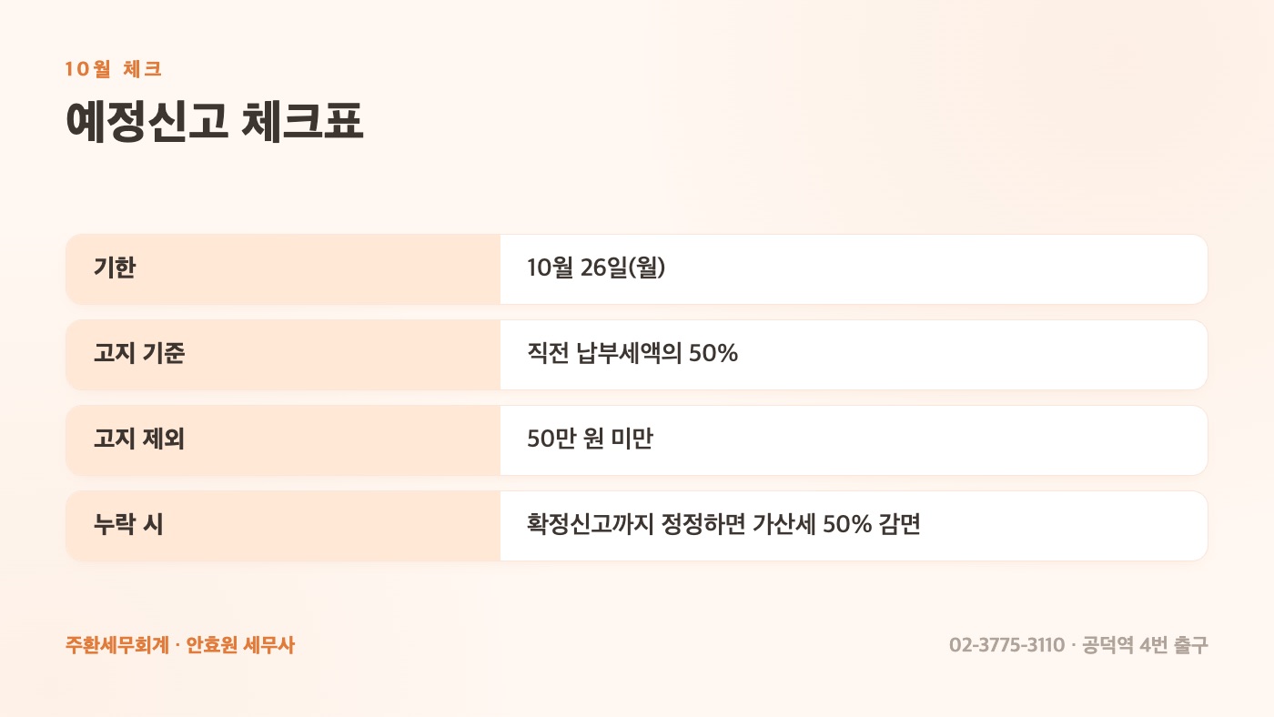 10월 부가세 예정신고 체크표